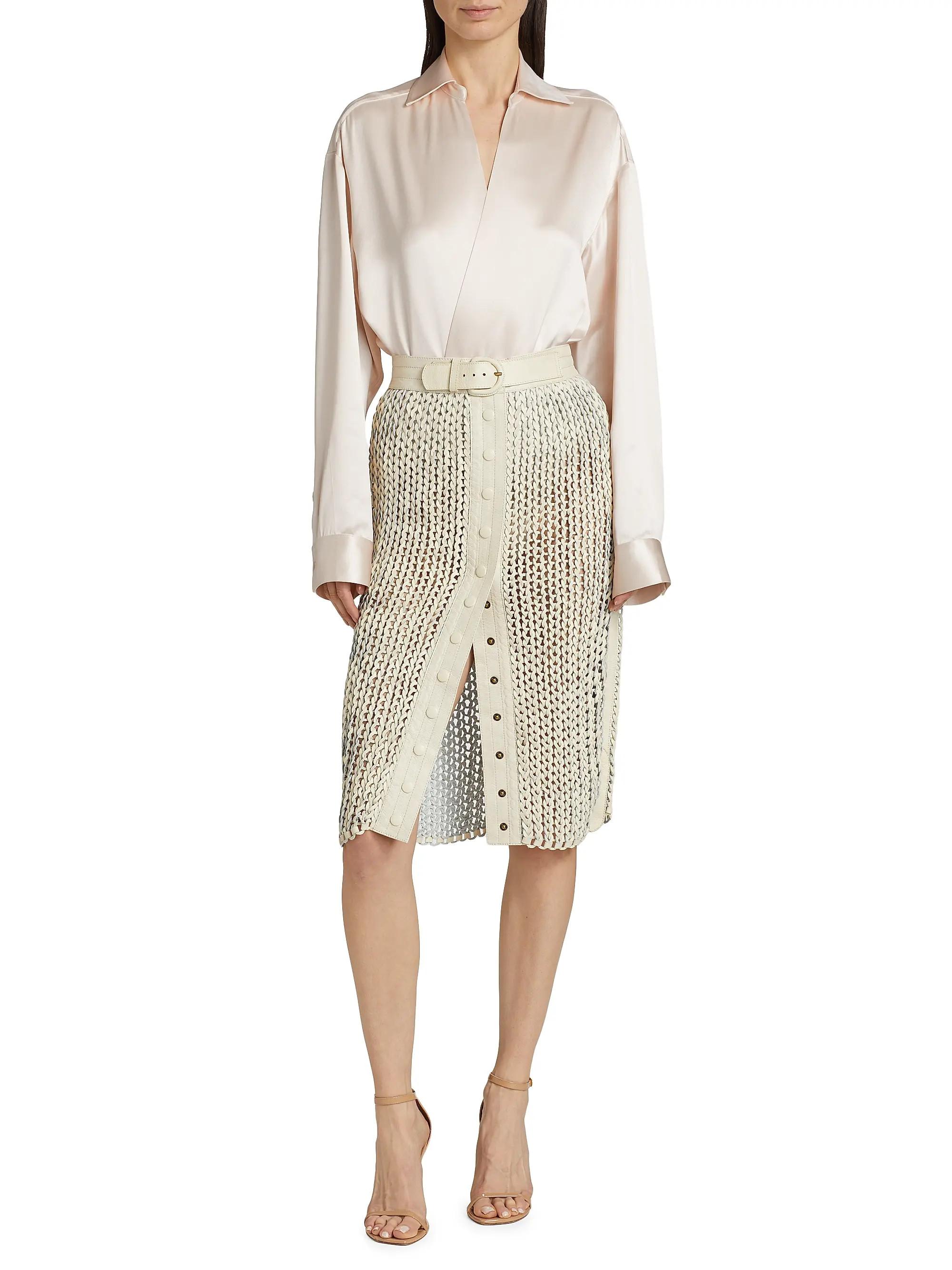 Max Knitted Leather Midi-Skirt | Saks Fifth Avenue