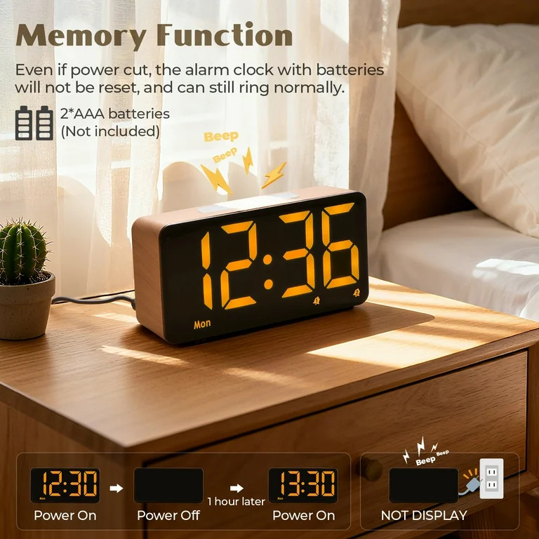 Mpow Alarm Clocks, Wood Grain, Digital Clock with Night Light, Desk Clock for Bedside, Power-Off ... | Walmart (US)