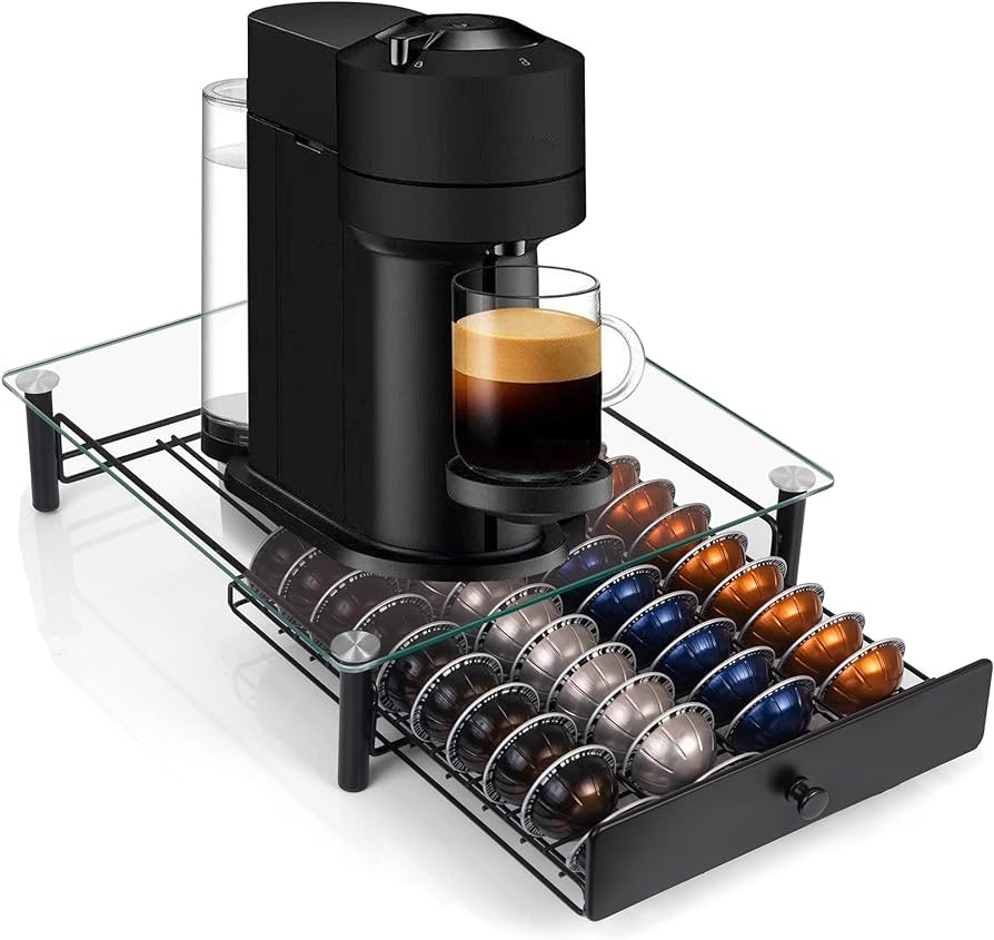 Tempered Glass Coffee Pod Drawer,Nespresso Vertuo Pod Holder Drawer for 40（1.35/2.7 floz) Vertu... | Amazon (US)