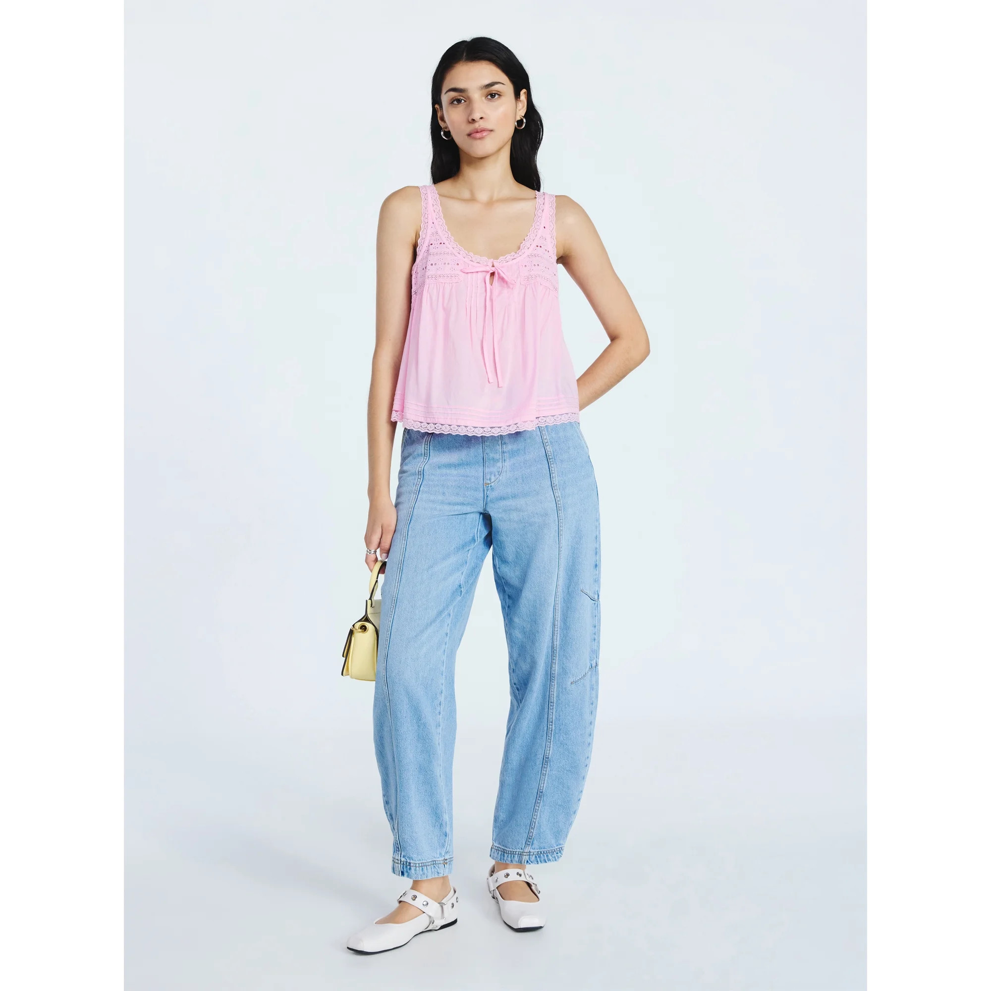 Scoop Women's and Women's Plus Flowy Cotton Tank Top with Lace Trim, Sizes XS-4X | Walmart (US)