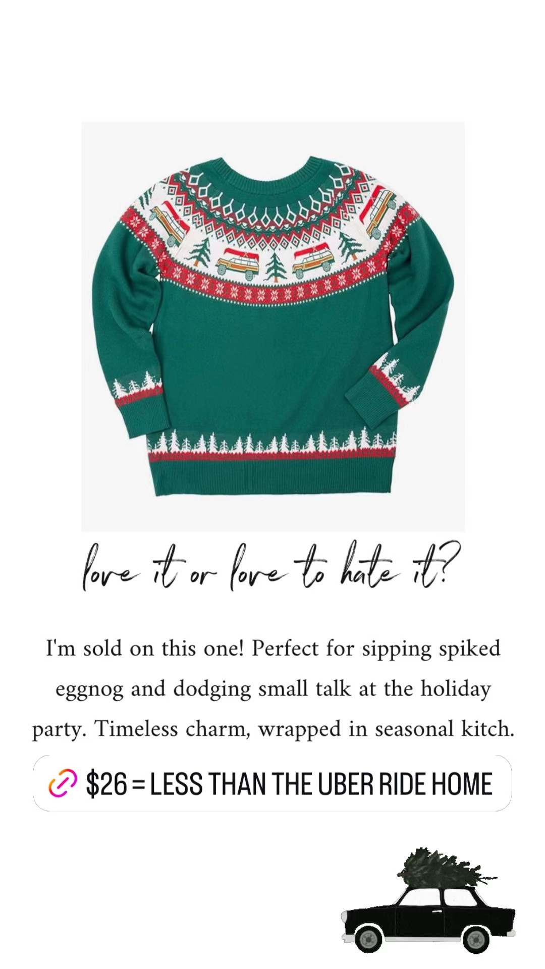 An “ugly” Christmas sweater that costs $26,  is ready to ship, and is so bad it’s good? I’m sold.

Ugly Christmas sweater season is here, and this one’s giving ‘heirloom from Great Aunt Muffy meets the Griswold family newsletter.’ Perfect for sipping spiked eggnog and dodging small talk at the holiday party. Timeless chaos, wrapped in holiday charm.

#UglyChristmasSweater #HolidayStyle #ChristmasPartyVibes #OldMoneyAesthetic #GriswoldStyle #HolidayWardrobe #FestiveFashion #CozyHolidayLooks #ChristmasChic #QuirkyHolidayOutfit  


#LTKParties #LTKHoliday #LTKSeasonal