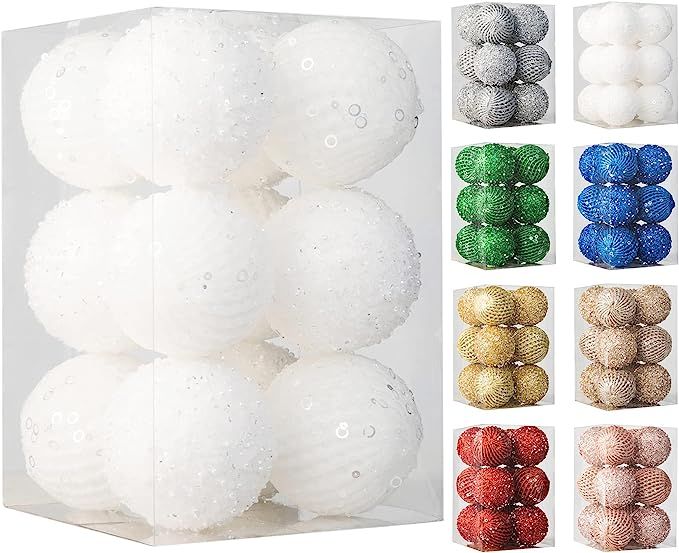 3.15" Christmas Ball Ornaments 12 pcs Glitter Sequin Foam Ball Shatterproof Christmas Decorations... | Amazon (US)