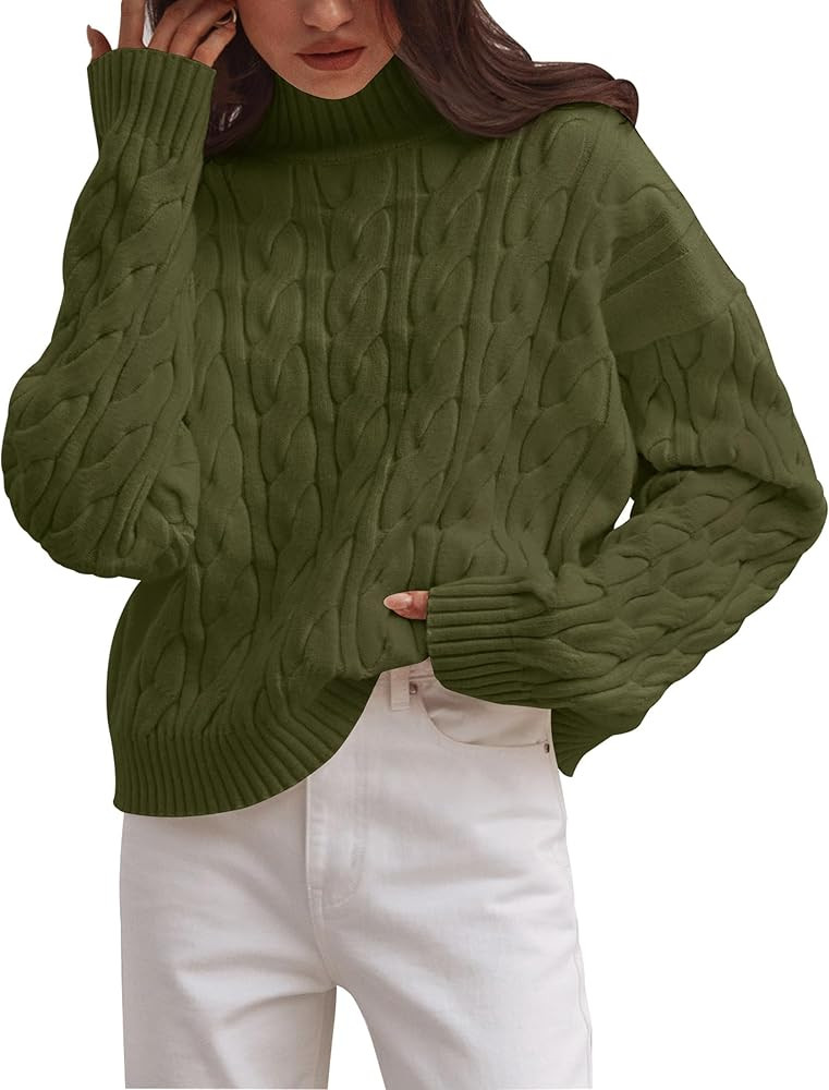 ZESICA Women's Sweaters 2025 Fall Winter Long Sleeve Mock Neck Solid Color Casual Loose Chunky Pu... | Amazon (US)