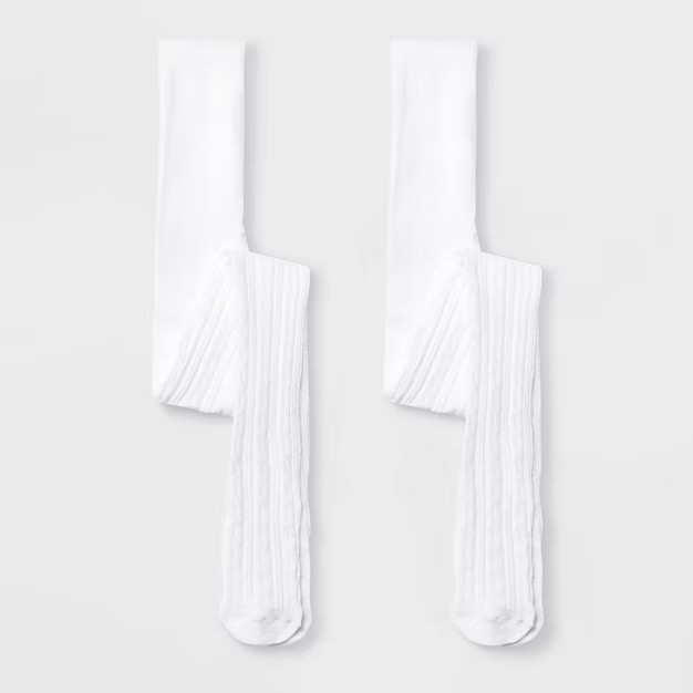 Girls' 2pk Cotton Cable Tights - Cat & Jack™ White | Target