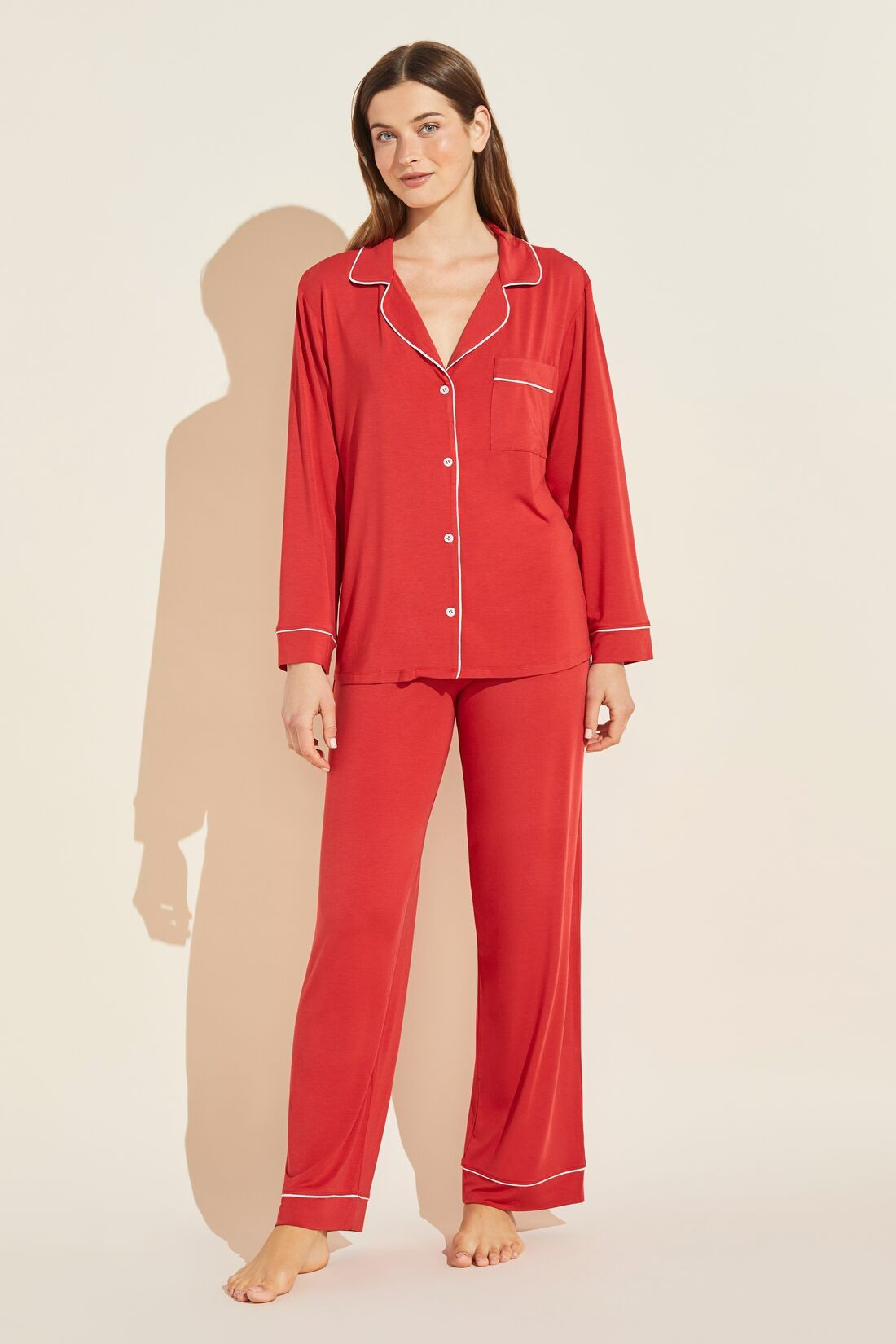Gisele TENCEL™ Modal Long PJ Set - Haute Red/Ivory - Eberjey | Eberjey