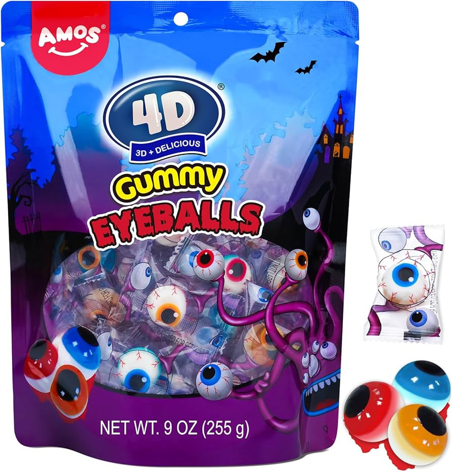 Amos Gummy Eyeball Halloween Candy, Edible Eye Candy for Trick or Treat, 3D Candy Eyes Individual... | Amazon (US)