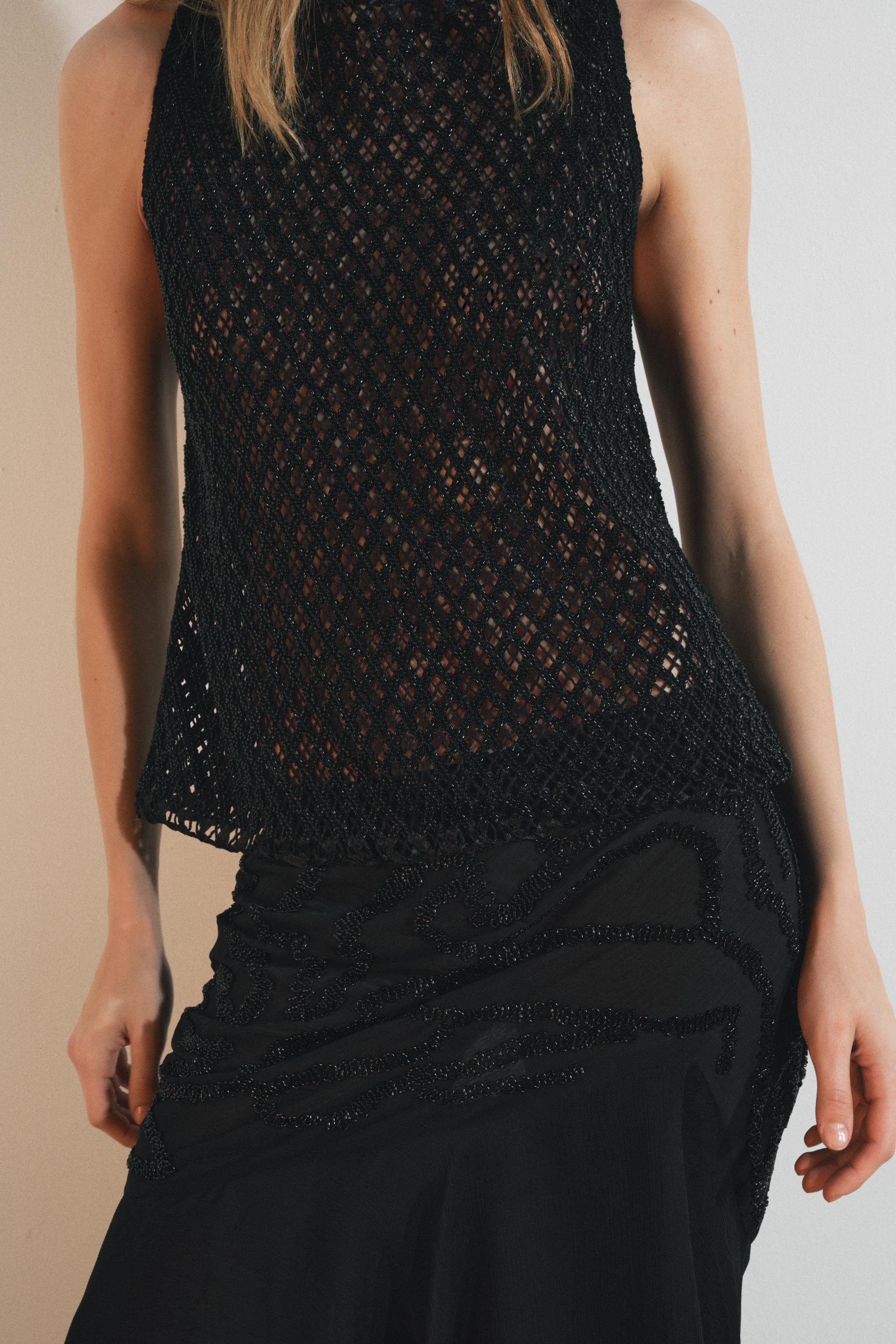 TEXTURED LACE KNIT BEADED TOP | Zara UK