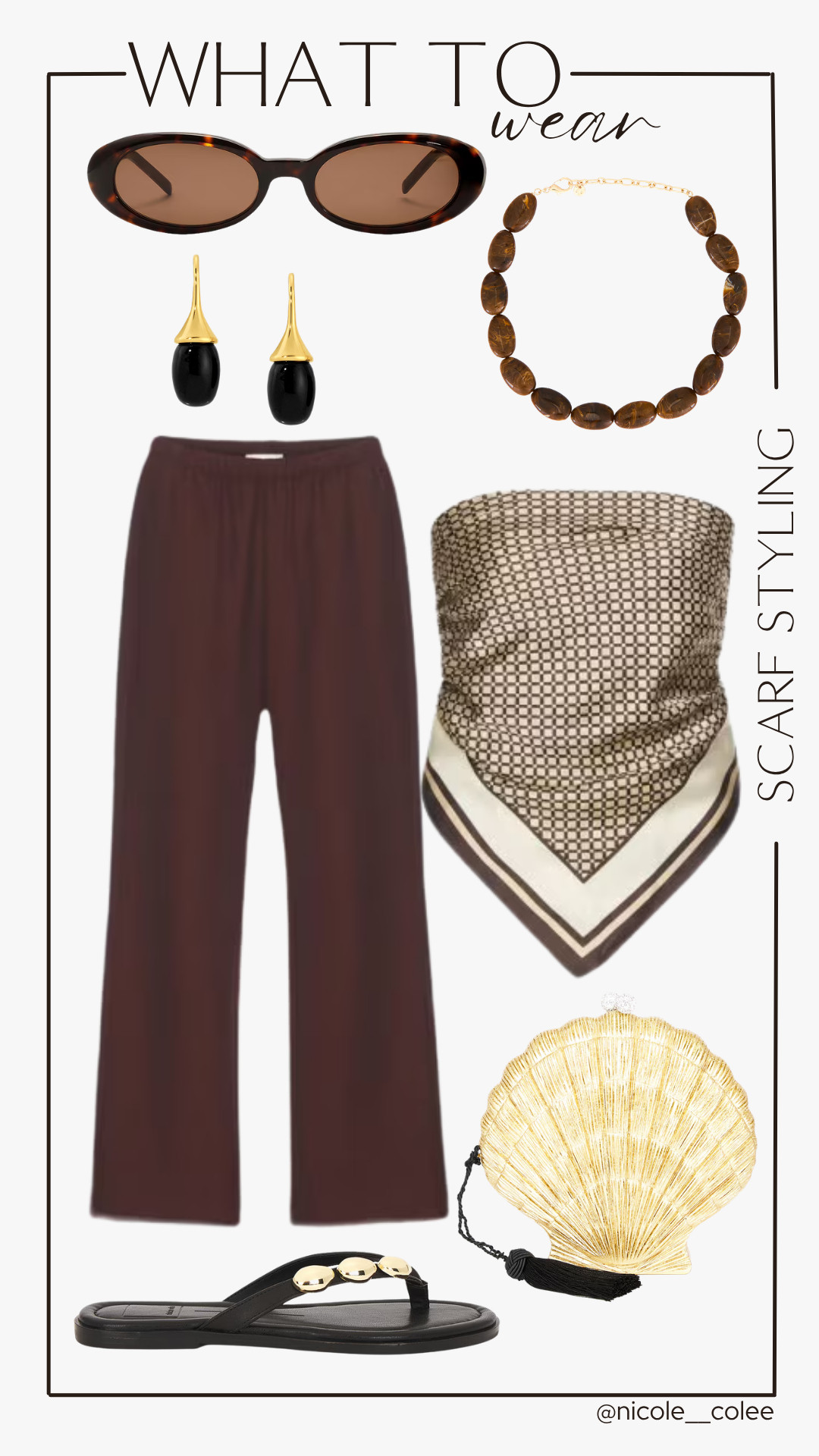 🤎 Scarves & Styling Edit

A silk scarf might be the hardest-working accessory in your closet. 🤎

Wear it as a top, around your neck, tied to your bag, or wrapped in your hair. Paired with rich chocolate tones and statement accessories, this look feels elevated without trying too hard.

Effortless chic at its finest.

#LTKStyleTip #ScarfStyle #SummerStyle #FashionInspo #NicoleColeeStyle 

 #LTKdayinmylife #LTKgrwm #LTKootd