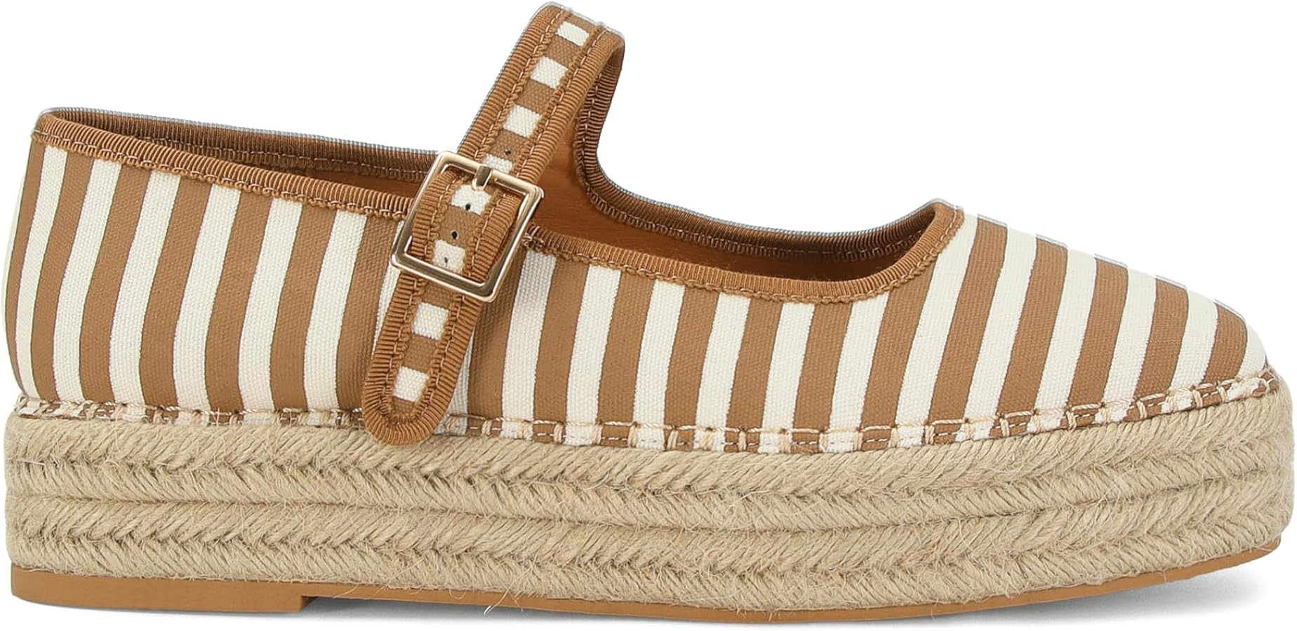 Mary Jane Woven Espadrilles for Women Round Toe Ballerina Shoes Canvas Summer Flats | Amazon (US)