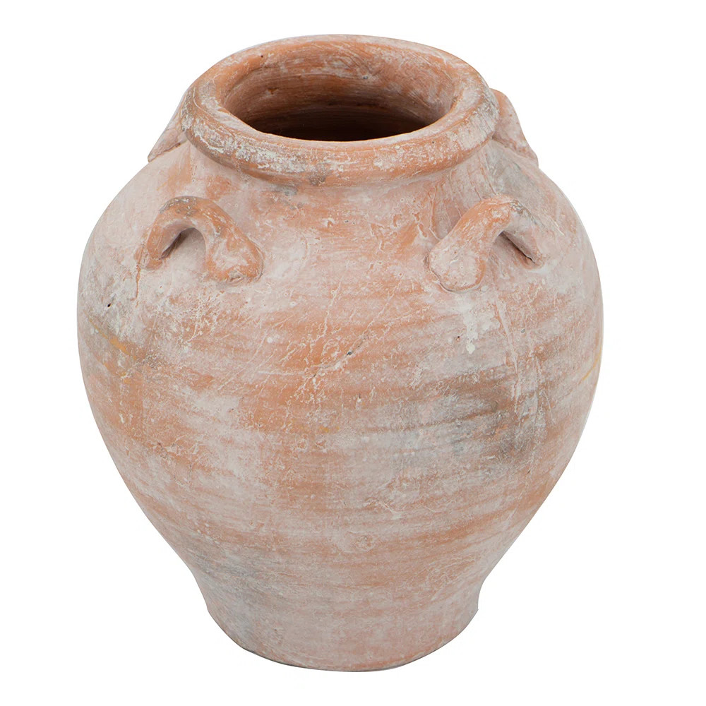8.5x8.5x9.5" Rounded Amphora Vase with Textured Terracotta Finish and Small Handles | Wayfair North America