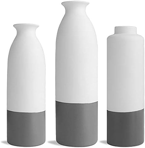 SANFERGE Set of 3 White Gray Ceramic Vase 7.8in 8in 9.8in Flower Vase Bottles for Home Décor Office  | Amazon (US)