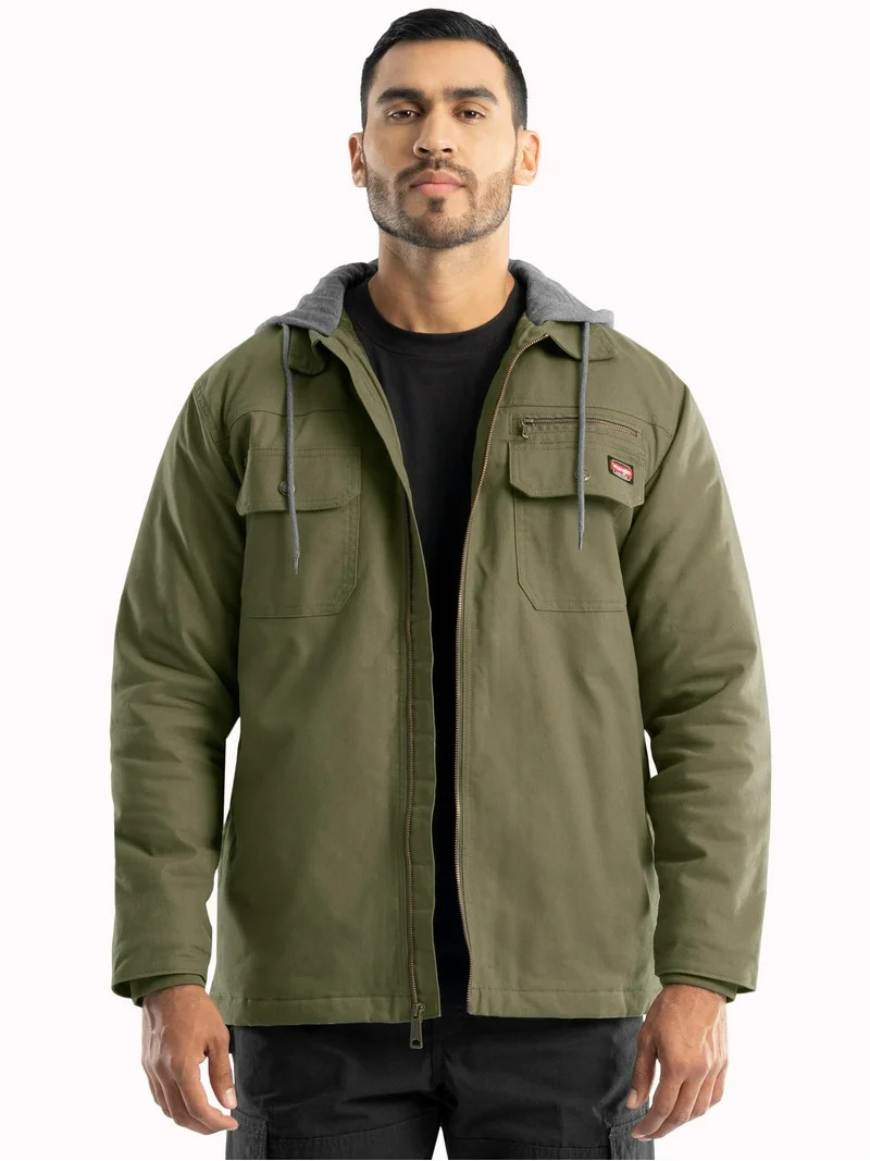 Wrangler Workwear Men's Quilted Lined Work Shirt Jacket with Hood, Size S-5XL (Men's and Big Men'... | Walmart (US)