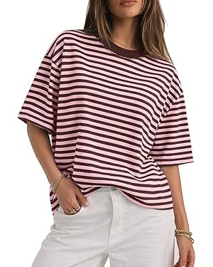 CHYRII Womens Oversized Striped T Shirts Short Sleeve Fashion 2026 Casual Crewneck Summer Y2K Clo... | Amazon (US)