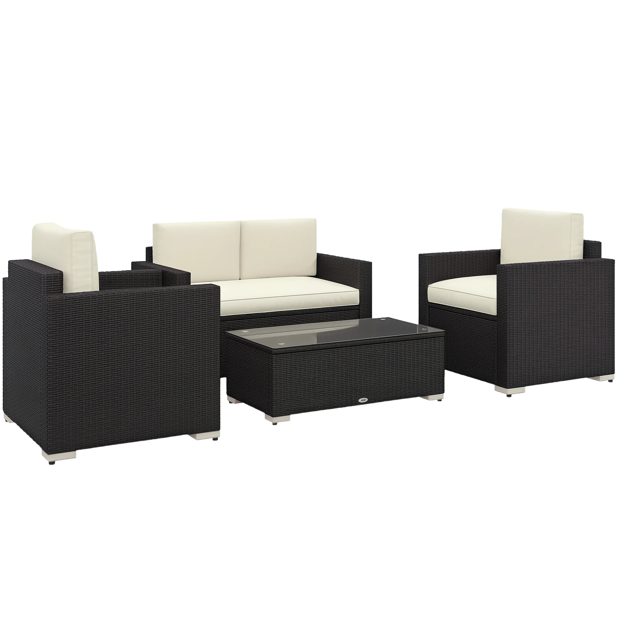 Outsunny 4 Piece Wicker Patio Furniture Set with Cushions Outdoor Sectional Furniture with 2 Sofa Loveseat and Glass Top Coffee Table Conversation | Lowe's