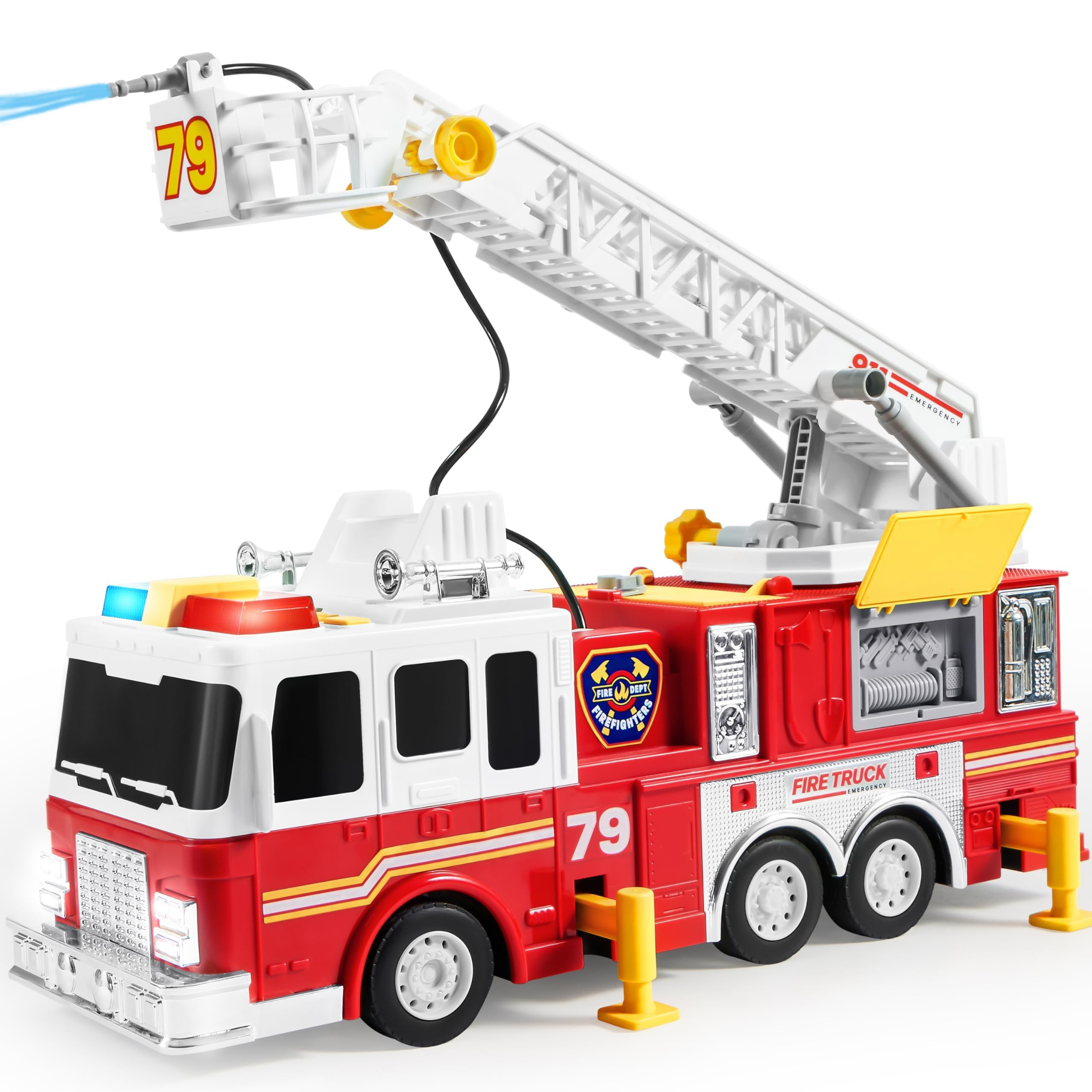 JOYIN Extra Large Fire Truck Toys for Boys Girls with 33-inch Ladder, Lights, Realistic Sirens & ... | Amazon (US)