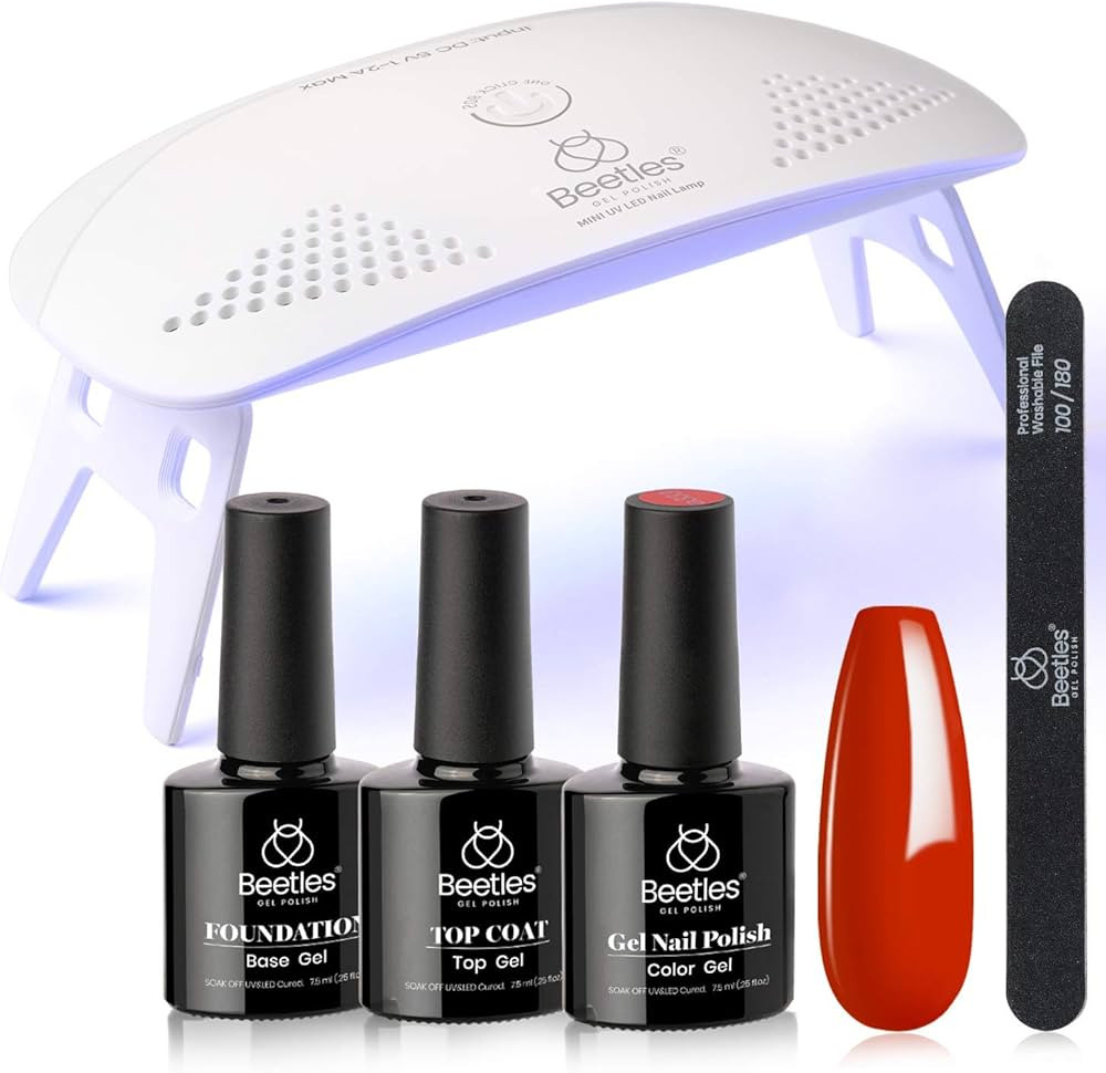 Beetles Red Gel Nail Polish Kit with UV LED Light and Base Gel Top Coat Starter Kit, Soak Off Pop... | Amazon (US)