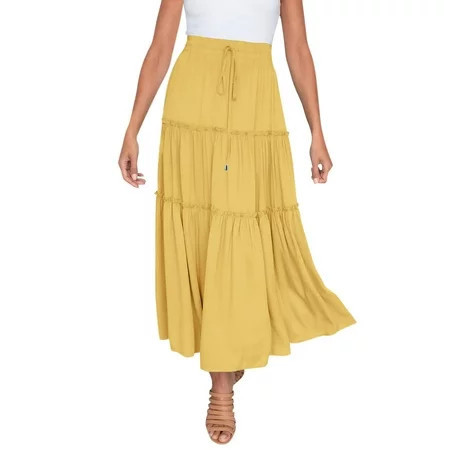 adviicd Maxi Skirts for Women Elastic High Waist Boho Skirt Ruffle a Line Swing Long Boho Summer Skirt | Walmart (US)