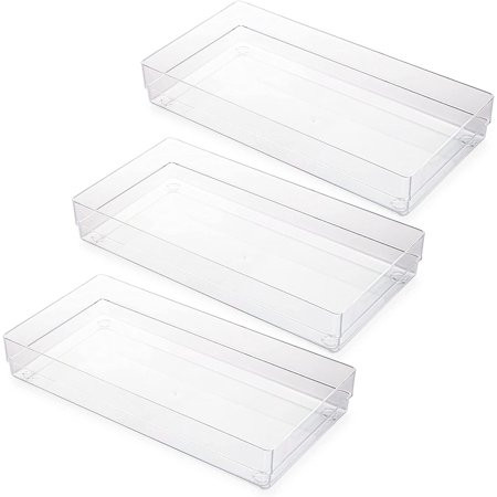 LotFancy 3 Clear Plastic Drawer Organizers 12x6x2 in Drawer Storage Containers | Walmart (US)