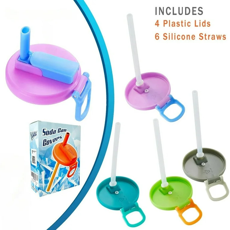 4-Pack Soda Can Lids with Straw – Reusable Soda Can Covers with Silicone Straw, BPA-Free, Fits ... | Walmart (US)