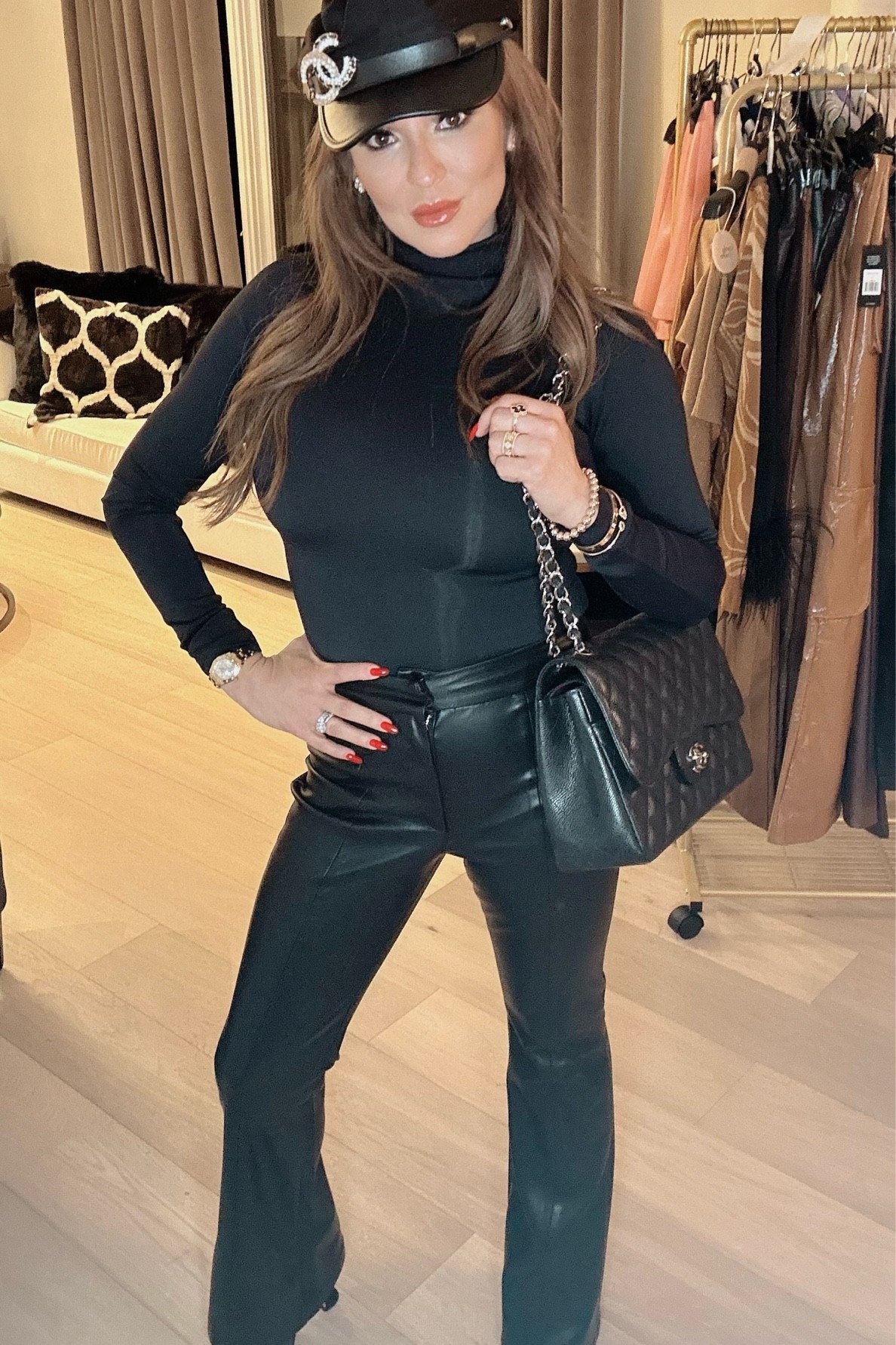 Paris street style! This Good American scuba top and faux leather pants are so figure flattering! The hat looks exactly like the original Chanel hat! Love this look!

#LTKstyletip #LTKHalloween #LTKSeasonal