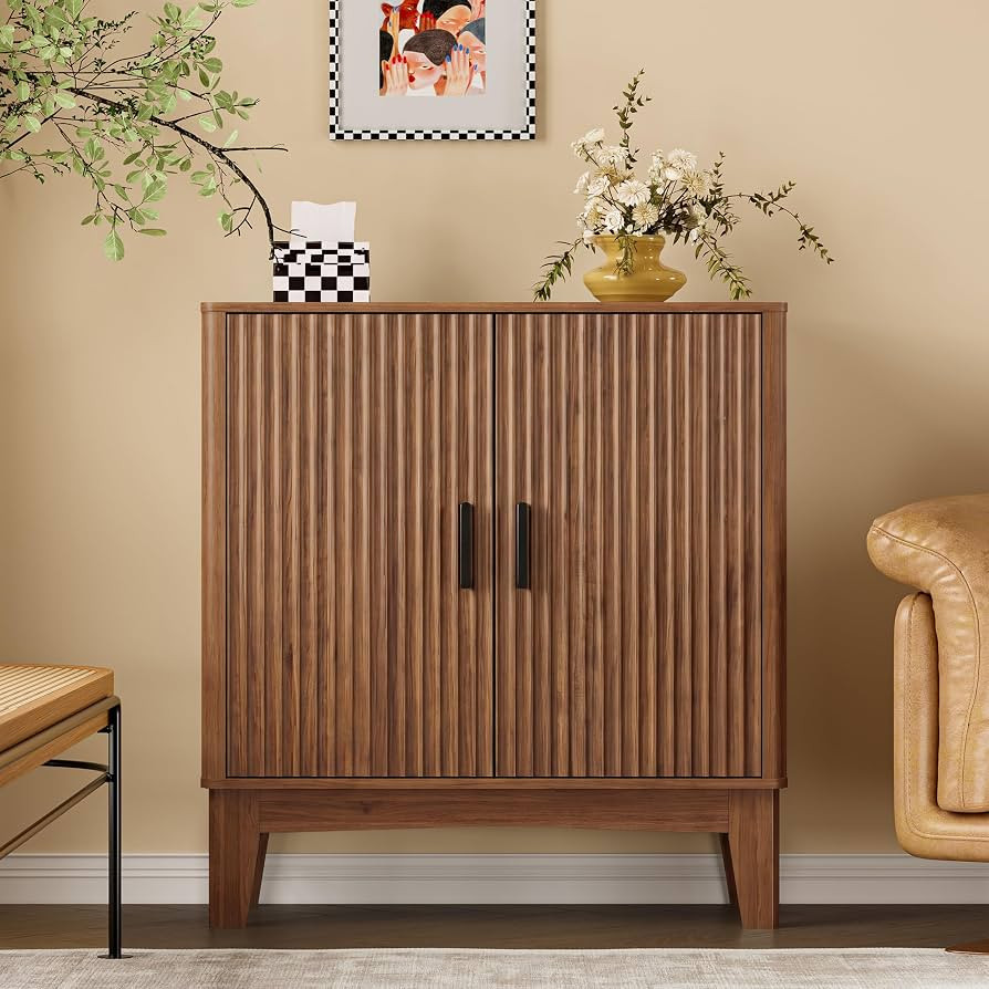 BORNOON Storage Cabinet with Doors and Adjustable Shelf, Modern Fluted Sideboard Buffet Cabinet, ... | Amazon (US)