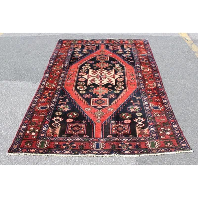 One-of-a-Kind Hand-Knotted 1960s 4'1" x 6'6" Wool Area Rug in Red/Blue/Beige | Wayfair North America