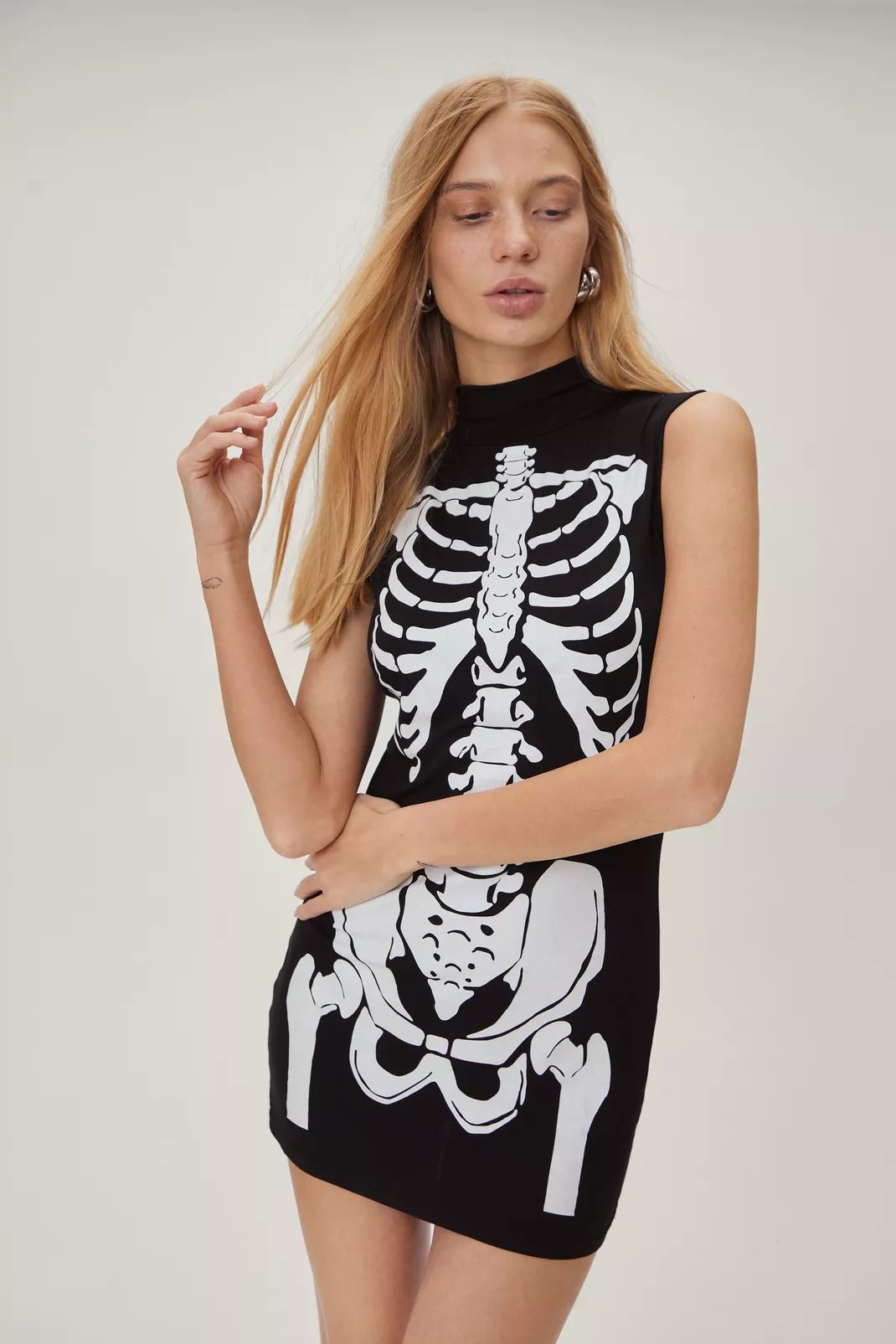 Petite High Neck Skeleton Bodycon Mini Dress | Nasty Gal (US)