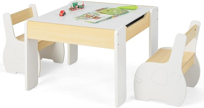 INFANS 3 in 1 Kids Table and Chair Set, Wood Multi Activity Table with Removable Tabletop, Detachabl | Amazon (US)
