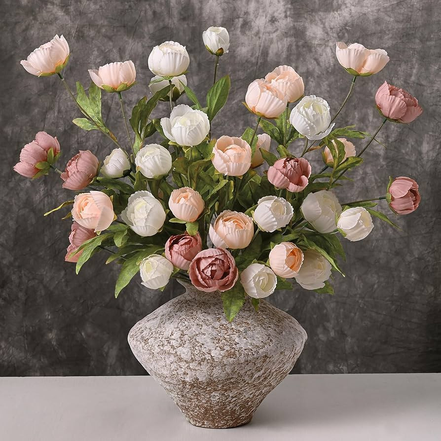 Waipfaru 6 Pcs Faux Peonies Artificial Flowers for Vase, 27" Fake Silk Peonies Flowers for Weddin... | Amazon (US)