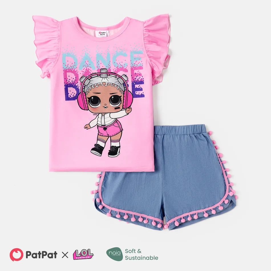 L.O.L. SURPRISE! Kid Girl 2pcs Character Print Naia™ Flutter-sleeve Top & Pom Pom Decor Shorts ... | PatPat