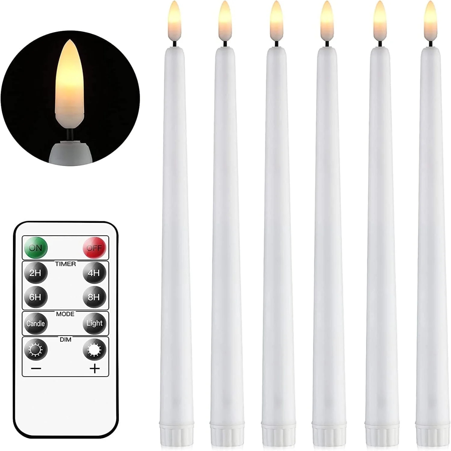 6PCS Flickering LED Flameless Taper Candles with Remote and Timer 11 Inch Battery Operated Warm W... | Walmart (US)