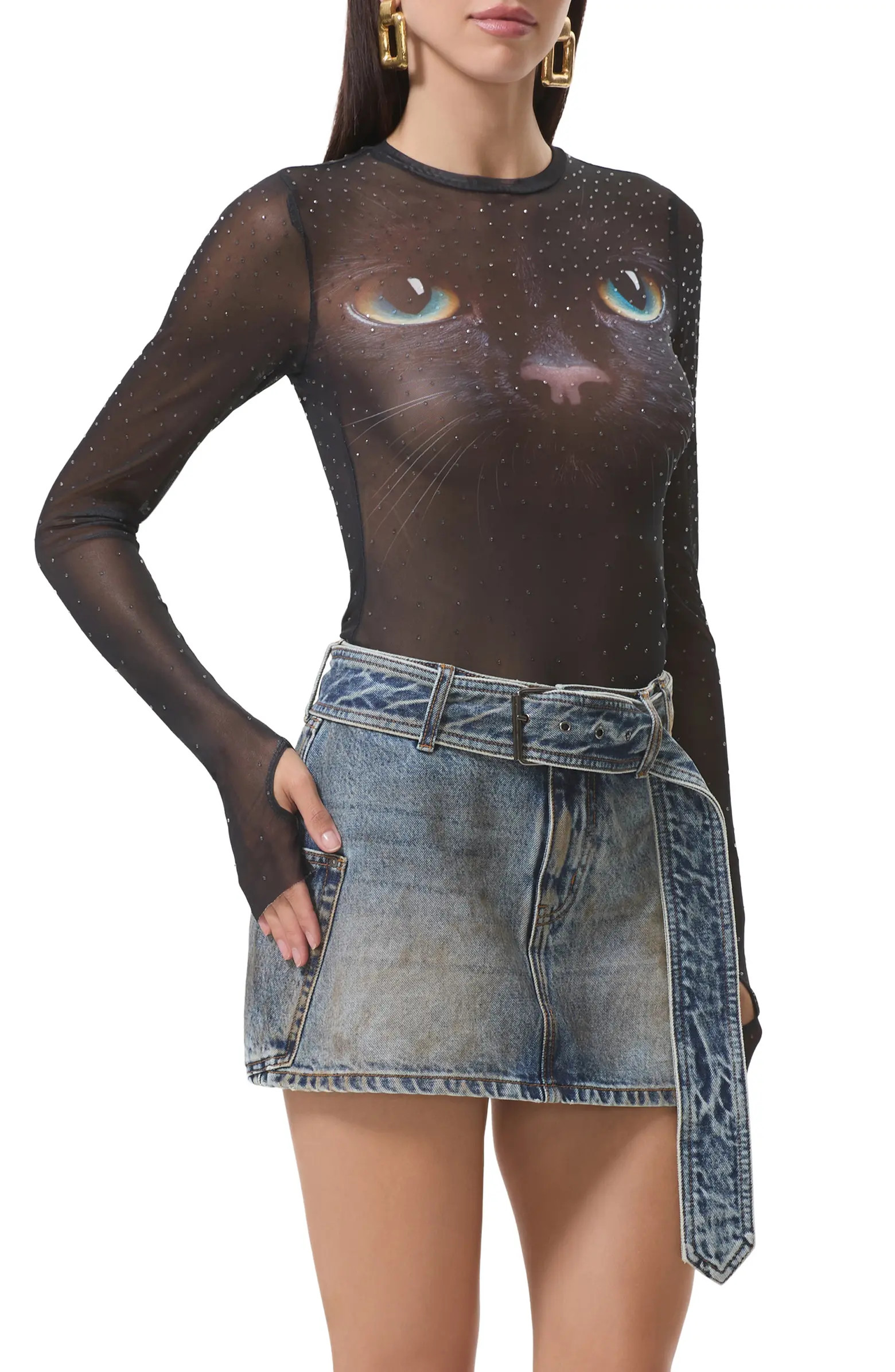 Kaylee Dew Drop Printed Long Sleeve Mesh Top | Nordstrom