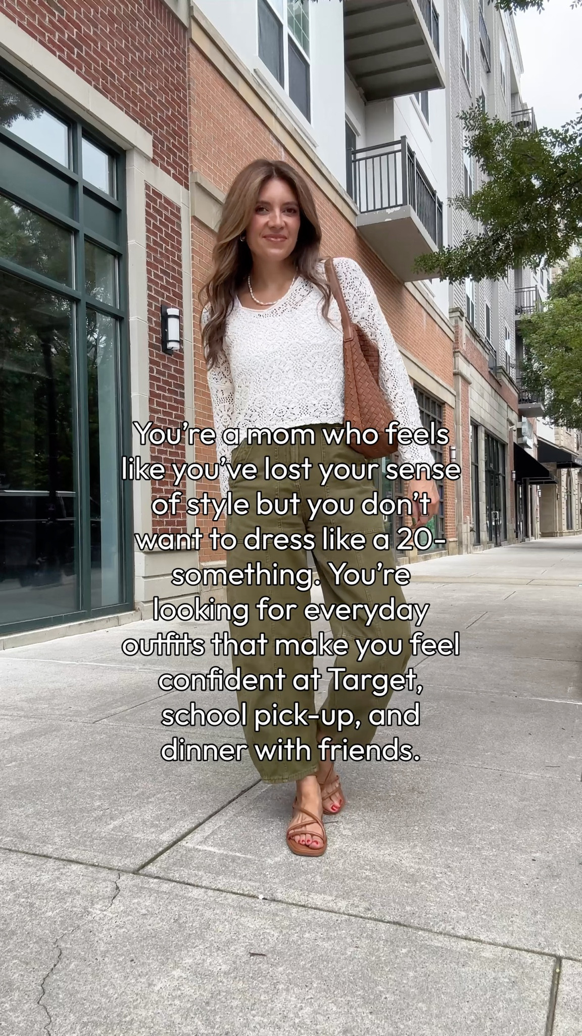 Perfect everyday casual outfit! Target fall outfit for moms. Mom fall fashion. Crochet top size small, olive green barrel pants size 4. 

#LTKStyleTip #LTKOver40 #LTKFindsUnder50