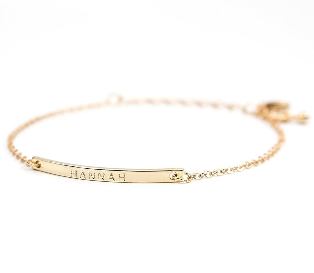 16K Gold Your Name Bar Bracelet - Personalized gift Gold Plated bar Delicate Hand Stamp Best brid... | Amazon (US)