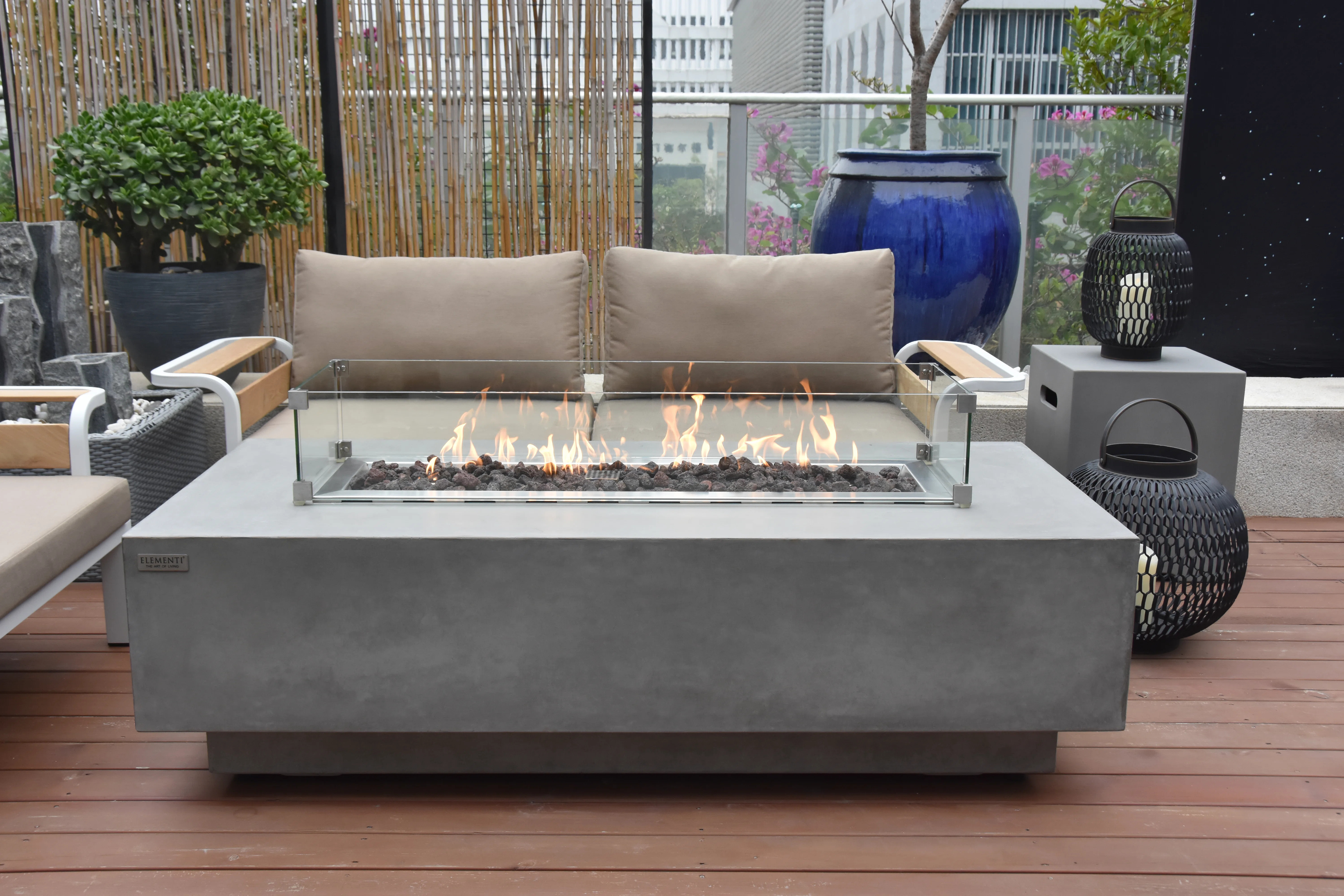 Granville Outdoor Concrete Fire Table 45,000 BTU - Includes Lava Rocks and PVC Cover | Wayfair North America