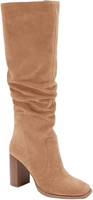 Juliet Holy Womens Knee High Boots Chunky High Heel Square Toe Side Zipper Wide Calf Boot | Amazon (US)
