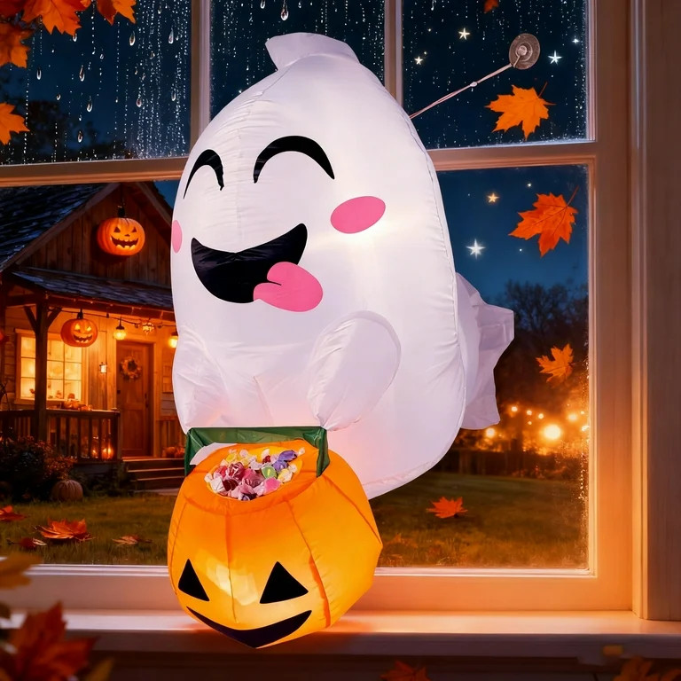 Joyfy 4.5 FT Halloween Inflatable Outdoor Cute Flying Ghost with Pumpkin Candy Basket Broke Out f... | Walmart (US)