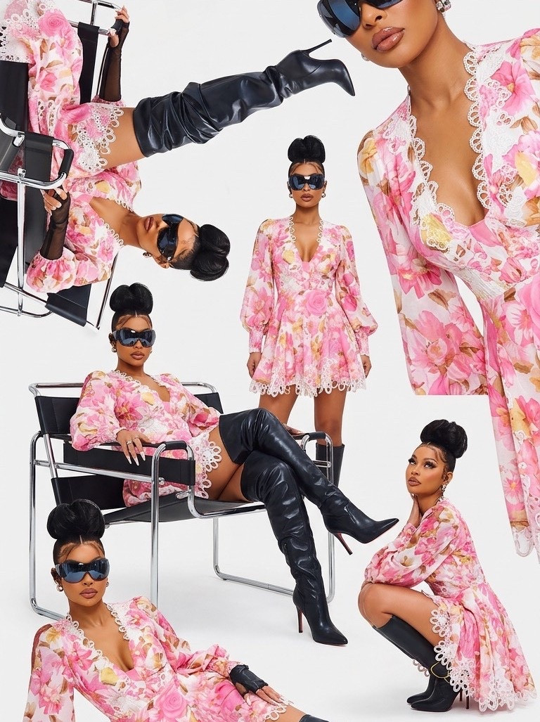 Why settle for one look when you can have three? This editorial spread showcases the versatility of the Lace-Trimmed Floral Mini. By subbing out a traditional heel for a sleek, over-the-knee leather boot, the outfit immediately shifts from "sweet" to "sinister-chic."
The Editorial Edge
The high-shine leather, the structured bun, and the wrap-around shield sunnies are the "Bureau-approved" way to style lace. It’s all about the juxtaposition of delicate textures against hard, modern accessories.

#LTKootd #LTKSaleAlert #LTKgrwm