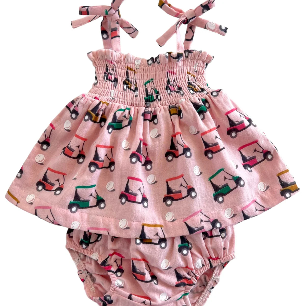 Pink Golf Cart / Organic Smocked Set | SpearmintLOVE