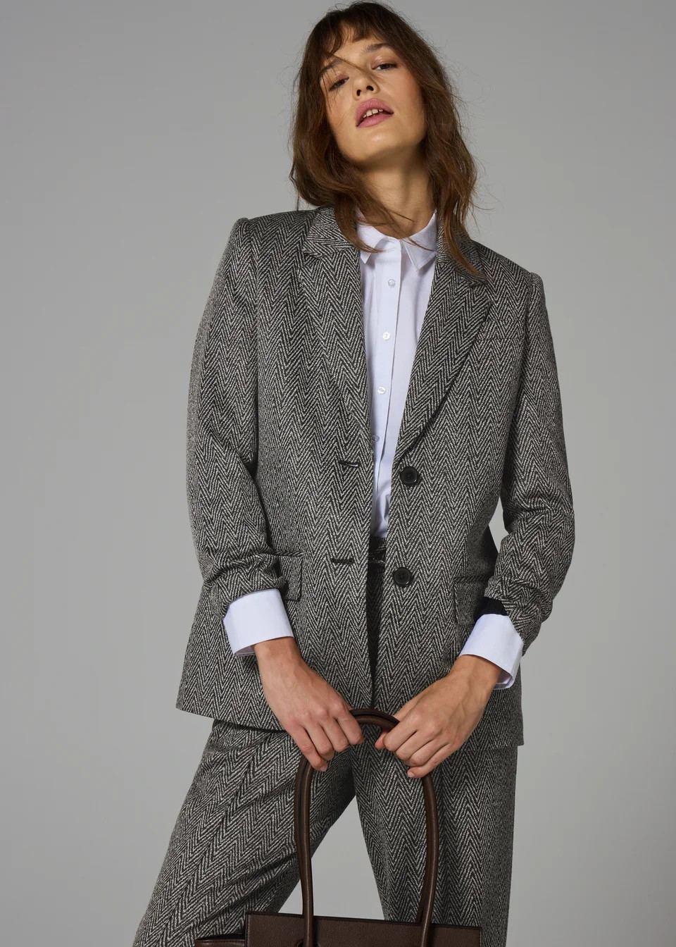 Et Vous Grey Herringbone Ponte Blazer - Size 14 | Matalan (UK)