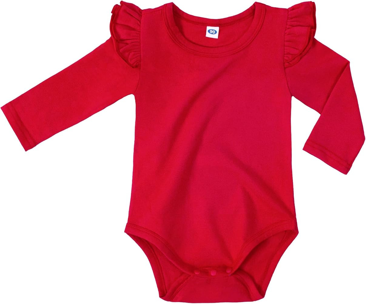 LYSMuch Baby Girls Ruffle Long Sleeve Bodysuit Infant Solid Color Top Jumpsuit Clothes | Amazon (US)
