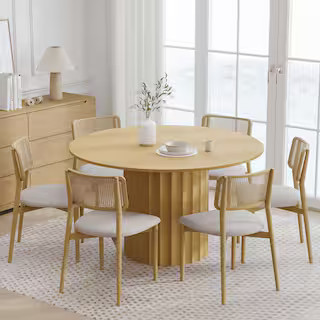 Lirago Round Natural Wood 52 in. Column Base Dining Table Seats 6 HD-TJS050081 - The Home Depot | The Home Depot