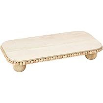 Creative Co-Op Mango Beads Modern Footed Serving Tray/Decorative Wood Dessert Table, Natural Colo... | Amazon (US)