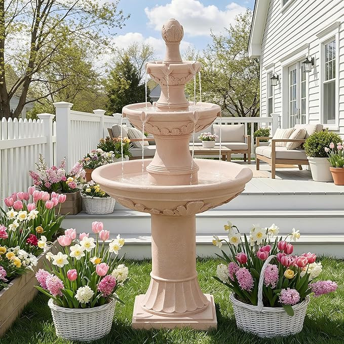 3-Tier Outdoor Water Fountain, 48.4" H Floor Backyard Garden Fountain, Water Feature Indoor with ... | Amazon (US)
