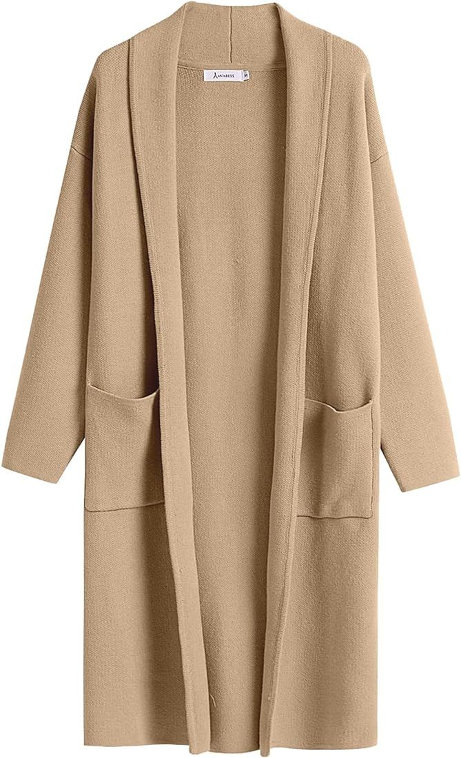 Women's 2023 Fall Cardigan Sweater Long Sleeve Open Front Lapel Coat Casual Knit Coatigan Jacket ... | Amazon (CA)