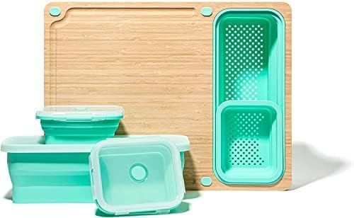 TidyBoard Meal Prep System - Bamboo Cutting Board - The Quick & Easy Meal Prep Solution, Teal | Amazon (US)