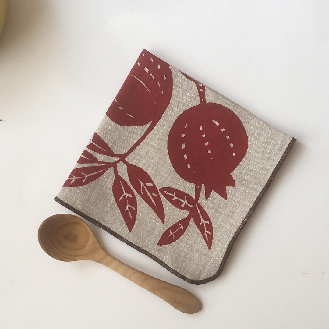 Linen Napkin Pomegranate, Kitchen, Winter handprinted homegoods | Etsy (US)