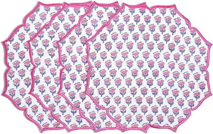 CPC Cotton Placemats Set of 4-Handmade Block Printed Double Layered, Machine Washable, Flower Sca... | Amazon (US)
