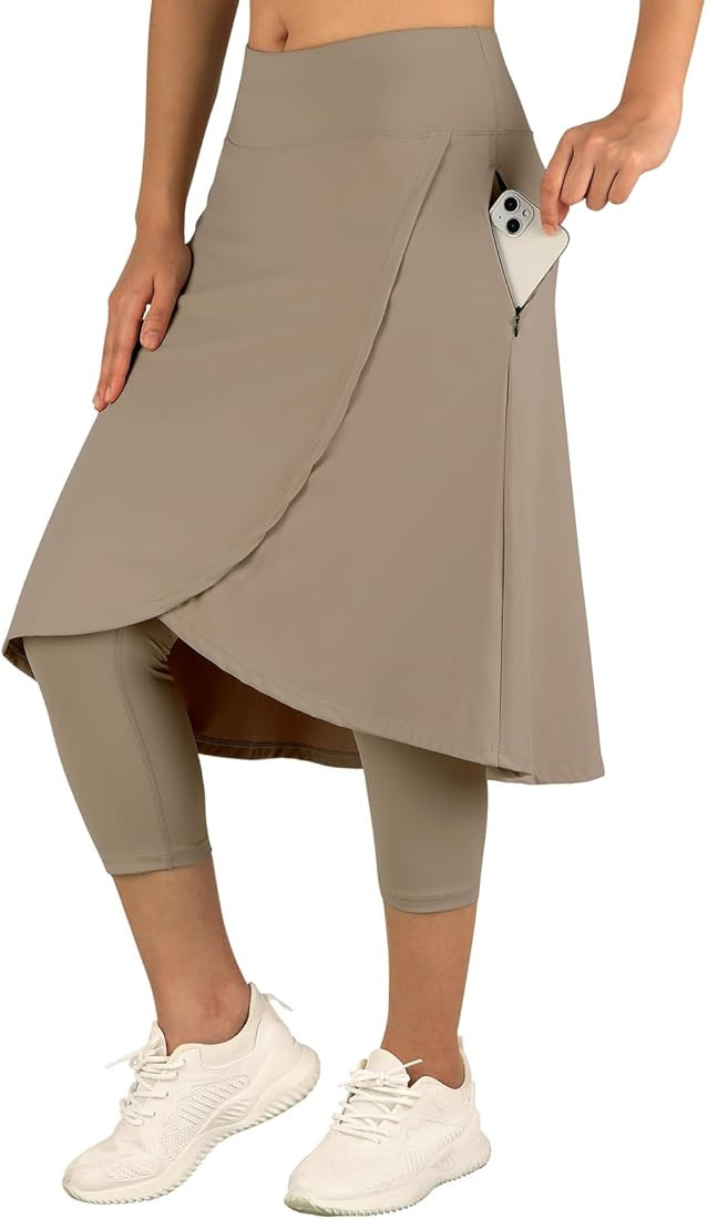 ANIVIVO Women 24" Knee Length Skirt with Capris Leggings,Long Sports Casual Skirted Leggings with... | Amazon (US)