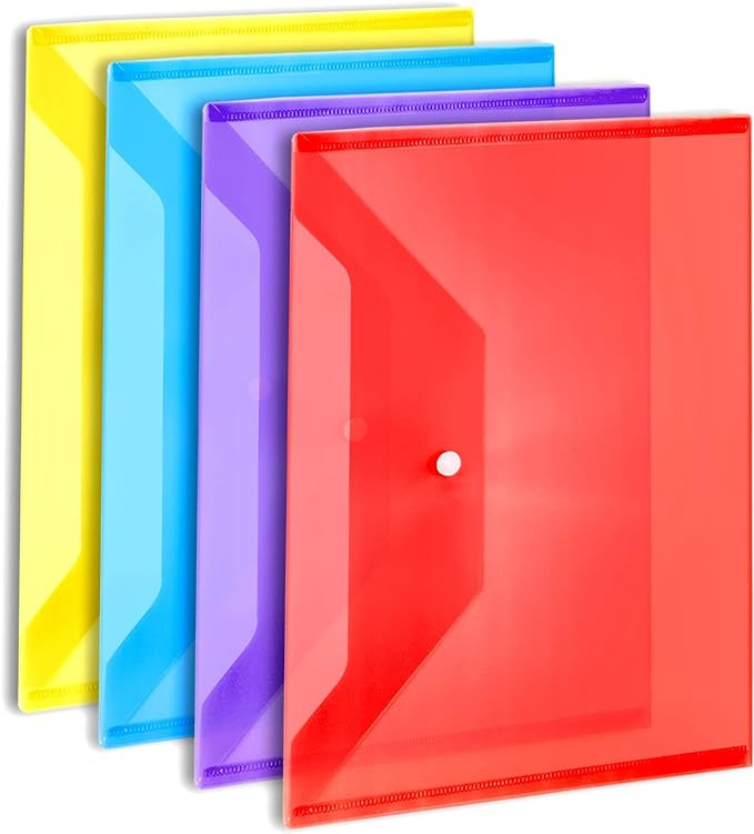 LEOBRO Plastic File Folders for Documents, 4 PCS File Folders, A4 Size Plastic Envelopes with Sna... | Amazon (US)